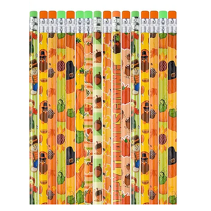PLULON 13 Pieces Fall Thanksgiving Day Pencils with Eraser Holiday Pencils with Thanksgiving Day Elements of Pumpkins, Fall Leaves, Acorns for Fall Thanksgiving Day Party Supplies Wood Pencils