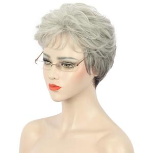 karlery Old Lady Short Curly Grey Wig with Bangs Natural Looking Daily Halloween Cosplay Party Wig