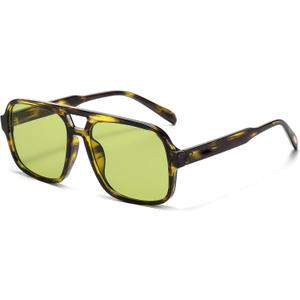 Retro Aviator Sunglasses for Women Men Trendy Classic 70s Square Aviator Sun Glasses Vintage Shades (A2 Green Leopard/Green)
