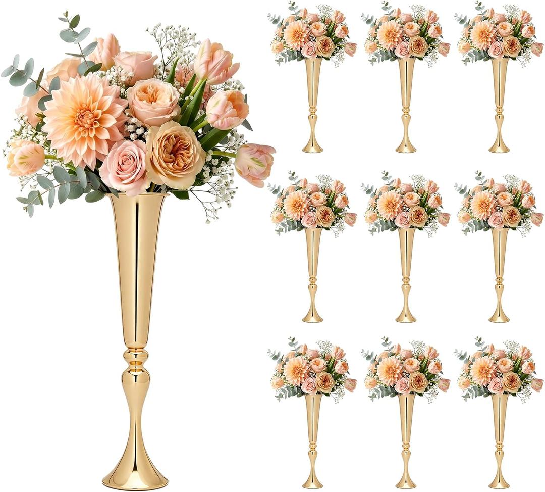 10PCS 22'' Tall Gold Vases Centerpiece,Holiday Celebration Table Decoration