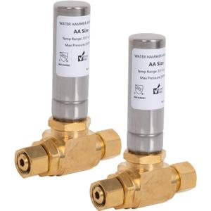 Washing Machine Water Hammer Arrestor, 3/8" Male Compression x 3/8" Female Compression, Straight Threaded, Stainless Steel Hammer Arrestor, Stop Water Shock and Noise, Quick Setup, 2 Pack