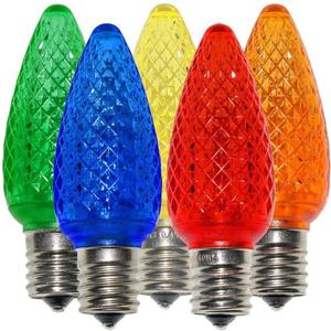 25 Pack Multicolor C9 Faceted LED Christmas Light Bulbs for Indoor and Outdoor Use E17 Base Commercial Grade Bulbs