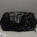 Leather Duffle Travel Gym Bag for Men with Shoe Compartment, 32L PU Leather Weekender Waterproof Overnight Bag Gym Sports Carry-On Black
