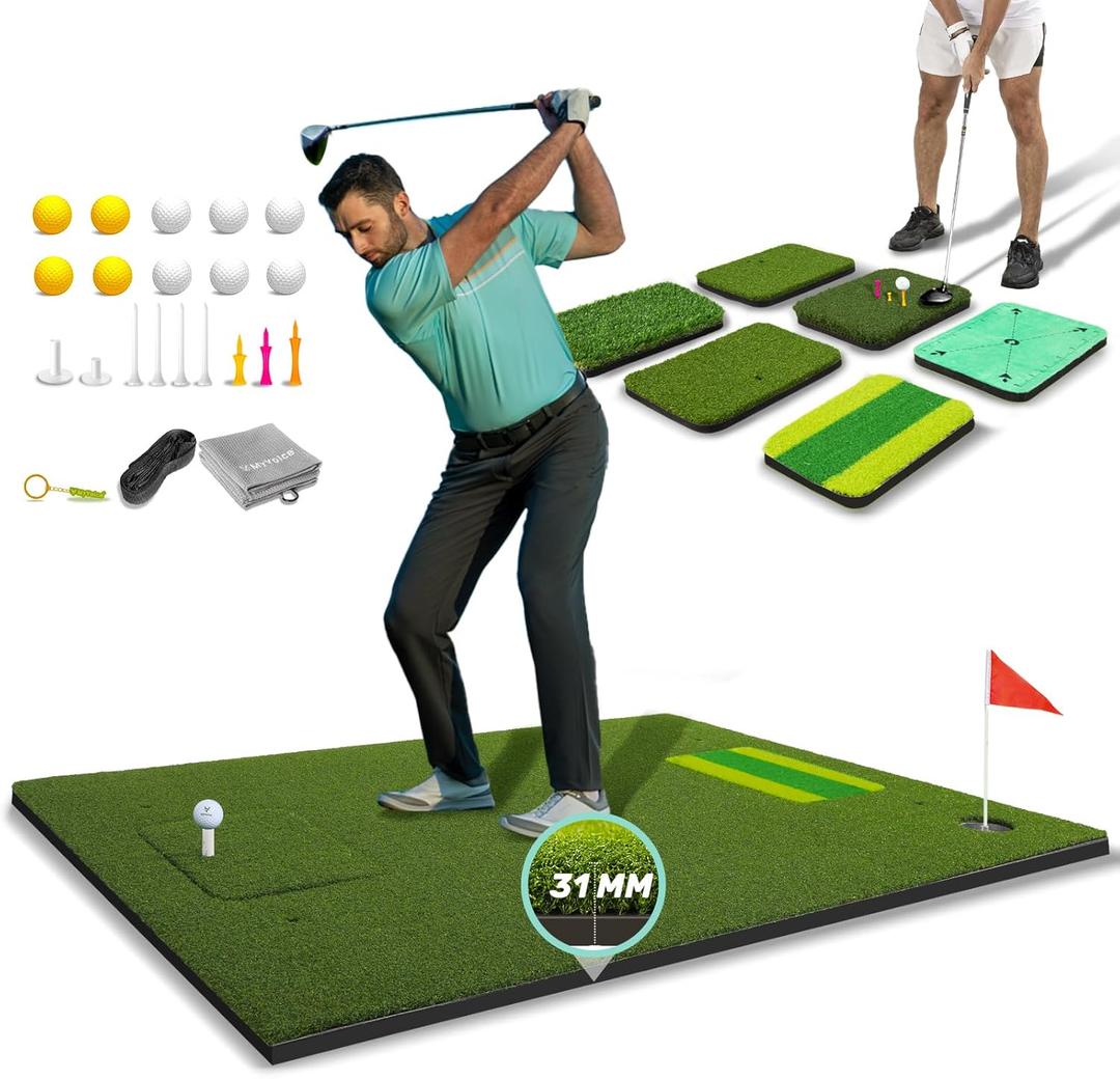 MyVoice Pro 5x4ft Golf Mat  Premium Thickened Golf Hitting Mat with Interchangeable Inserts for Driving, Chipping, and Swing Practice  Realistic Grass Texture for Enhanced Golf Training