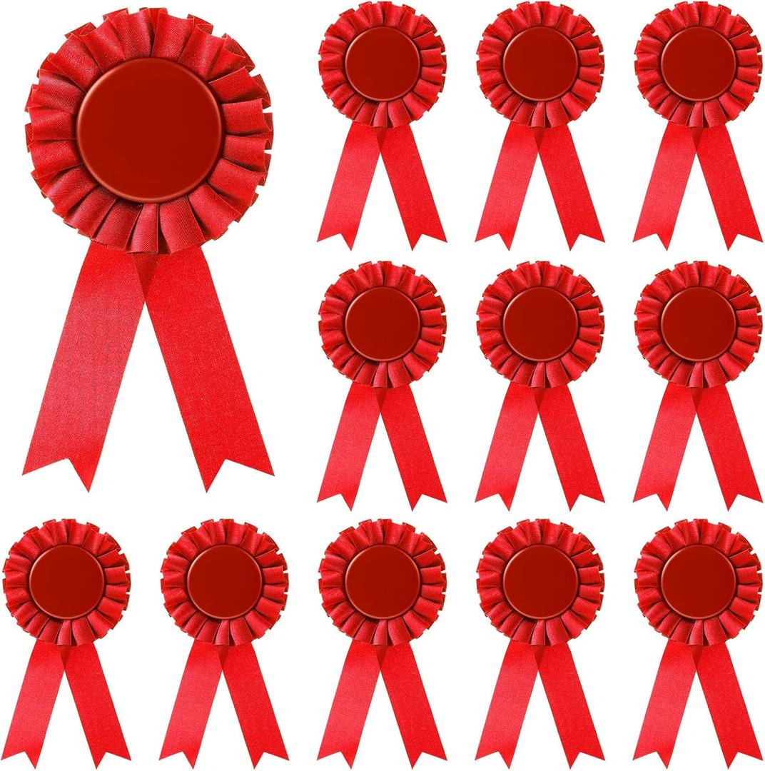 12 Pieces Blank Award Ribbon Prize 1st Place Rosette Medal Winner Victory Recognition Participation Ribbon for Competition Sport Event School Contest(Red)
