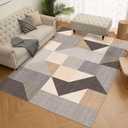 HOMFINE Washable Modern Area Rug - Geometric Style 6x9 Rugs for Living Room, Bedroom, Machine Washable Rug Soft Non Slip Non Shedding Area Rug - Grey Brown, 6'x9' (6" x 9")