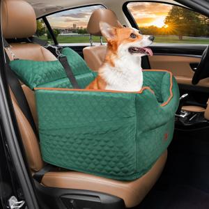 Dog Car Seat - Memory Foam Dog Booster Seats for Small Dogs Up to 25lbs-Elevated Pet Car Seat with Storage Pockets and Dog Seat Belt-Pet Travel Bed for Front & Back Seats-Removable Washable-Green