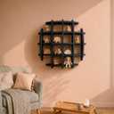 Circle Wall Shelf Wall Mounted - 22.5 Inch Wooden Circular Wall Shelf for Mug Display - Coffee Cup Display Round Wall Shelf - Wood Sphere Display Shelf - Mug Display Cabinet (Black)