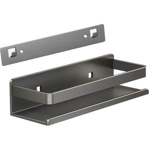 Stainless Steel Wall Mounted Floating Shelves, Drill-Free Adhesive or Screw In, Rustproof Bathroom Organizer & Kitchen Spice Storage Rack, Detachable Metal Display Shelf for Living Room, Gray (11.8inches (30cm))