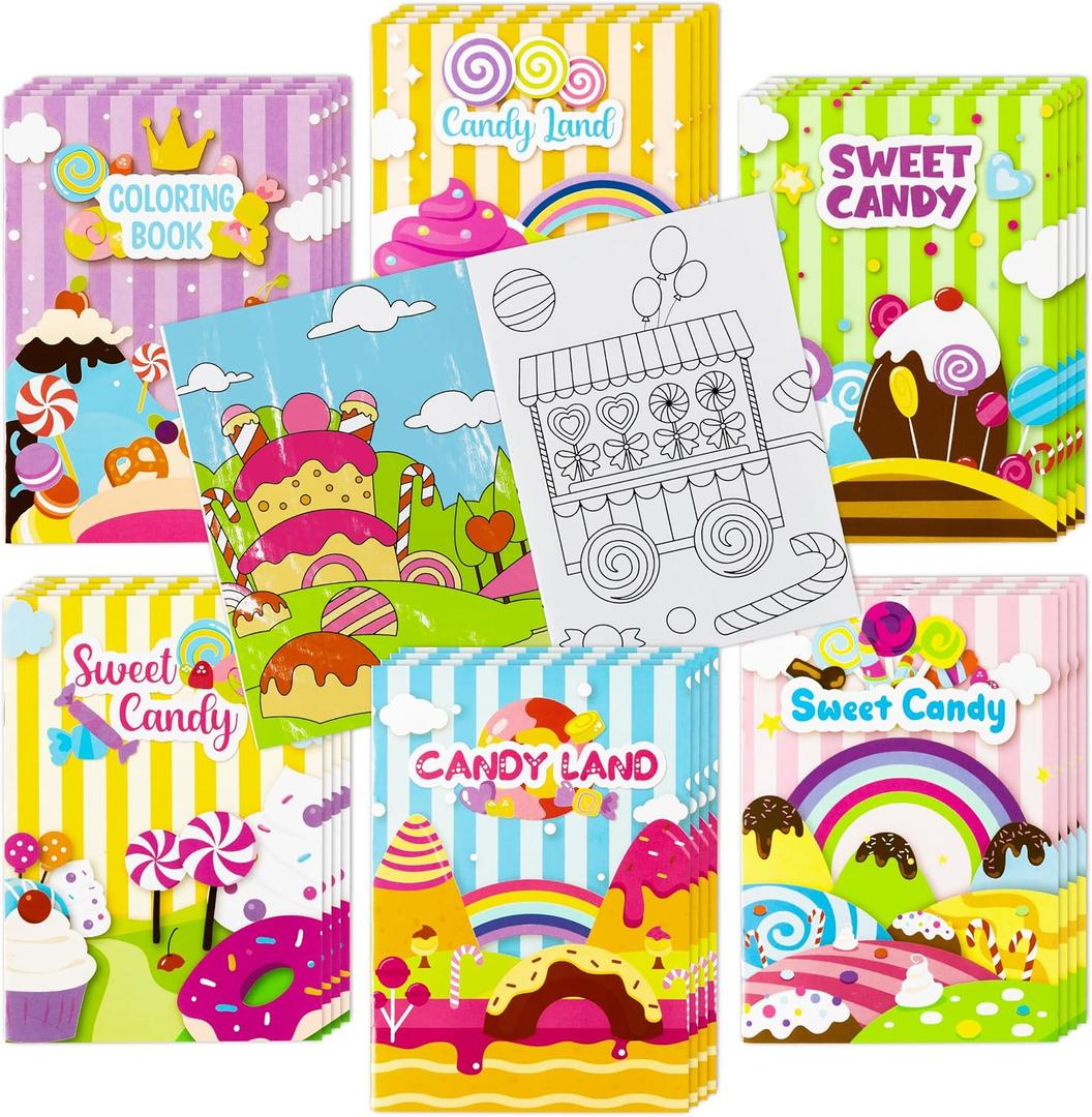 ANGOLIO Candyland Coloring Books for Kids Bulk - 60PCS School Party Favors, Onesize