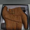 VJH confort Women's Mid Calf Boots,Round Toe Comfort Low Heel Slouchy Dress Booties with Buckle Strap Side Zipper (9, Camel)