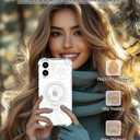 for iPhone 17 Case Magnetic Clear Design,Compatible with MagSafe,Kickstand Vertical/Horizontal,Shockproof Airbag Bumpers Phone Cover - White Lovely Round Flower