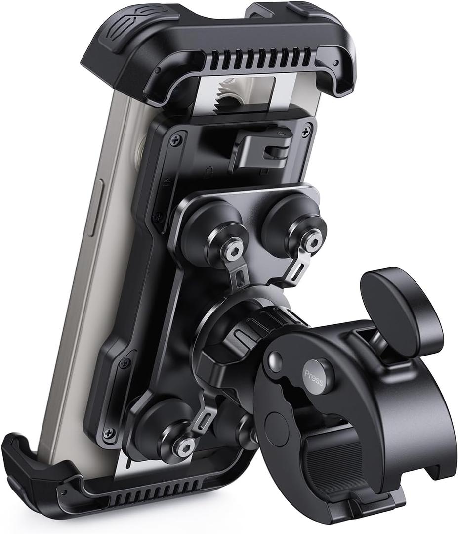 Lamicall Motorcycle Phone Mount Holder - [Dual Vibration Dampener] [Upgrade Handlebar Clip] Motorcycle Cell Phone Holder, Bike Phone Mount, Gifts for iPhone 16 15 14 Pro Max, 4.7-6.7" Phones, Black