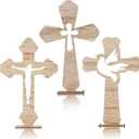 yadiana 24 Pcs Easter Wooden Crosses for Crafts, Baptism Wood Centerpieces for Tables, Small Rustic Standing Wooden Cross with Bases, Catholic First Communion Decorations, 6.7 X 4.3 Inches（Brown）