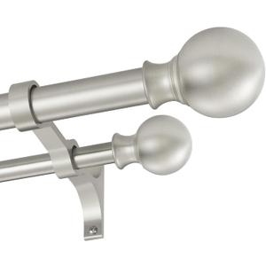 Double Curtain Rods 72-144 Inches with Round Finials, 1 Inch Heavy Duty Drapery Rod with Unique Aluminum Alloy Brackets for Windows, Sliding Door, Patio, Living Room Decoration, Brushed Nickel