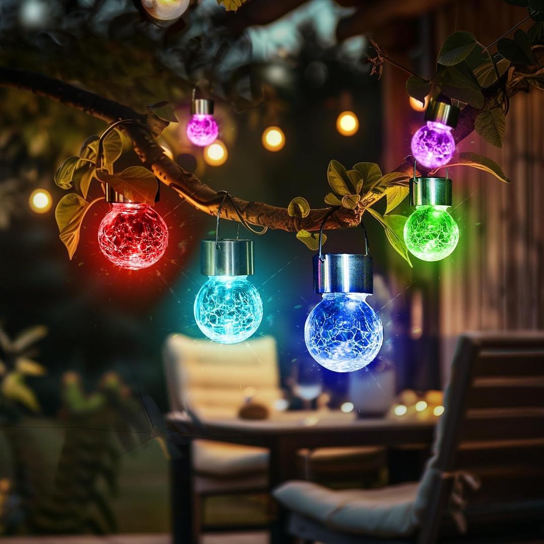 GIGALUMI 16 Pack Solar Outdoor Hanging Lights, Christmas Decoration-Cracked Glass Solar Lights Outdoor Waterproof for Garden, Yard, Fence, Tree(Color Changing)