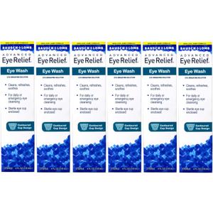 Bausch & Lomb Advanced Eye Relief, Eye Wash Solution, Cleanses, Refreshes, and Soothes for Daily or Emergency Use, 4 Fl Oz (Pack of 6)