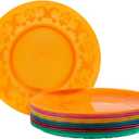 Plastic Dinner Plates Set of 12 Reusable - Unbreakable Lightweight Flat Plate 9 Inch in 6 Assorted Colors, Multicolor Everyday Plates BPA Free for Kids Kitchen, Microwave Dishwasher Safe