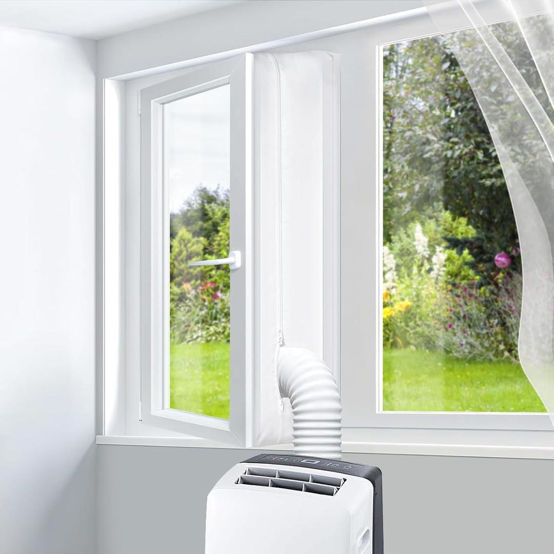 Portable Air Conditioner Universal Window Seal Kit with Adjustable Connector,Tumble Dryer,3m(118),4m(158),5m(197) Available,Air Exchange Guards with Zip and Adhesive Fastener (500cm(197))