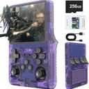 R40S PRO Retro Gaming Console, 30000+ HD Games Handheld Game Console, 3800mAh Rechargeable Mini Retro Video Console with 256GB TF Card, Portable Pocket Arcade (Transparent Purple)
