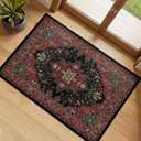 RELEANY Area Rugs Small 2'x3' Washable Non-Slip, Floral Vintage Distress Medallion Carpet for Kitchen Entryway Bathroom, Red Black