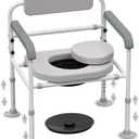 Adjustable Medical Bedside Commode Chair with Padded Backrest, Drop Arm Support, Height Adjustable