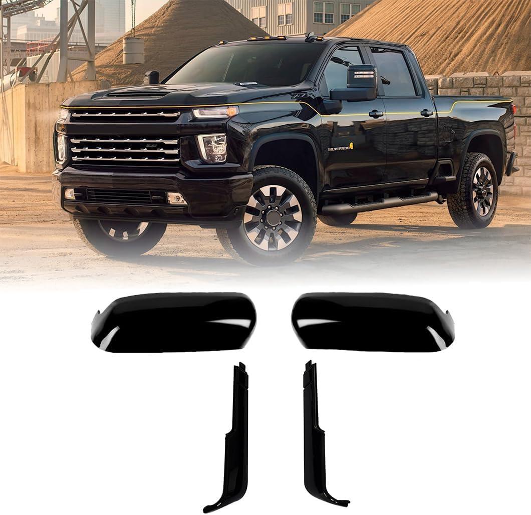 Tow Mirror Cover Compatible with GMC Sierra/Chevrolet Silverado 2500HD 3500HD 2020 2021 2022 2023 2024 2025, Dually Top&Side Out Clip-on Mirror Cap Trim (Black)