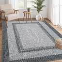 RUGSREAL 8x10 Braided Print Area Rug Washable Rug Non Slip Farmhouse Rustic Floor Carpet Boho Dining Room Throw Carpet Modern Geometric Floor Cover Bohemian Border Rug for Living Room Bedroom, Grey