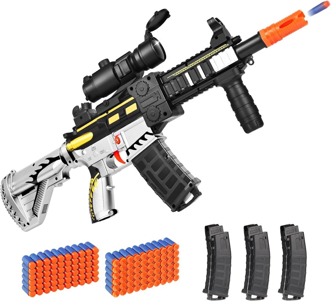 Realistic Toy for Nerf Guns Dart - Electric Sniper Rifle with Scope 120 Soft Bullets 3 Magazine, Automatic Foam Blaster for Boy Age 8-12 Years Old, Indoor Outdoor Present for Adult Kid Holiday (Silver)