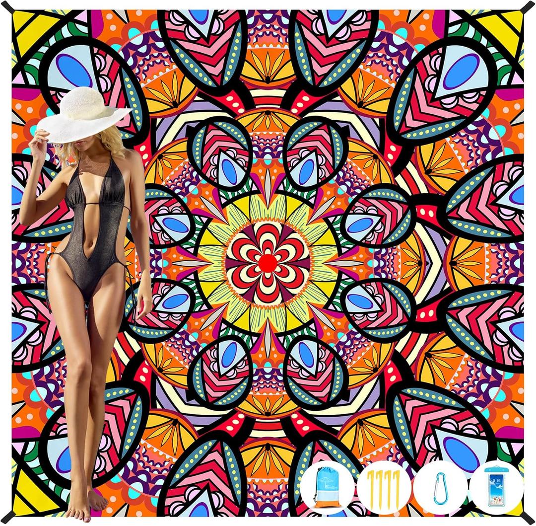 Famstar Beach Blanket Oversized Extra Large 78" X 81",Waterproof Sandproof Beach Blanket 1-7 Adults Lightweight Durable for Travel Camping Hiking Picnic