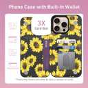 LETO for iPhone 16 Pro Wallet Case - Flip Folio Leather Kickstand - Fashionable Flower Designs - Credit Card Holder - Protective Phone Cover for Women and Girls - 6.3" - Blooming Sunflowers