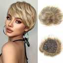 BECUS Blonde Hair Topper 3D Cover Hair Pieces for Women with Thinning Hair Clip-In Short Pixie Cut Toppers 6.5x6 (Blonde Mixed Brown)
