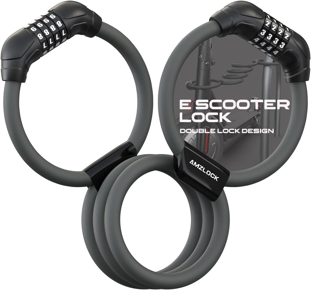 Electric Scooter Lock, Portable 4-Digit Combination Resettable Thick Cable Lock 3.6ft/12mm for E-Bikes, Bicycles, Motorcycles
