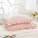 Pink Pillowcases King Pillowcases Ruffled Pillow Shams Set of 2 Cute Pillowcases Solid Ruffled Fringe Design Baby Pink Shabby Chic Pillowcases 2 Pack (King King (20''x36''), Pink)
