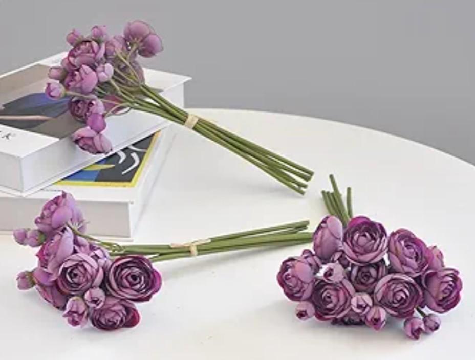 3 Bunch Ranunculus Artificial Flower Faux Peonies Silk Fake Flowers for Decoration DIY Bridal Bouquet Table Centerpieces Floral Arrangement (Purple)
