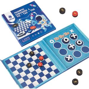 2-in-1 Checkers & Tic-Tac-Toe Board Game | Magnetic Travel Games for Kids 8-12 | Plane Activities for Kids Ages 8-12 | Foldable Magnetic Checkers & Travel Activities (Ages 3-12)