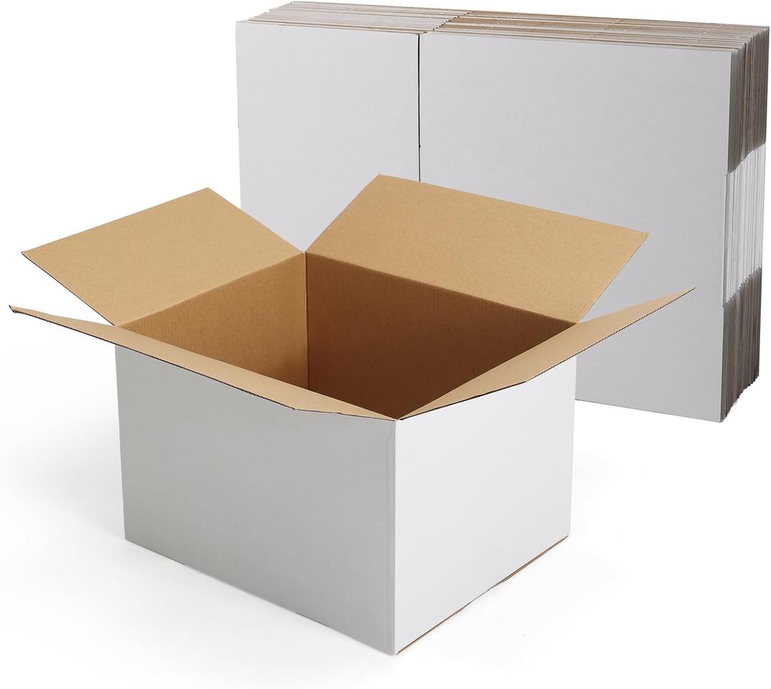 CRUGLA 12x10x8 Shipping Boxes 15 Pack, White Corrugated Cardboard Boxes with Side-Lock and Pre-Applied Double-Sided Tape, Easy Assemble Packing Mailer Boxes for Small Business Shipping