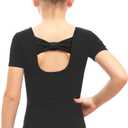 Stelle Leotard for Girls Black Ballet Dance Leotard Gymnastics Outfits with Bow Back (Toddler/Little/Big Kids) (6-7 Years)