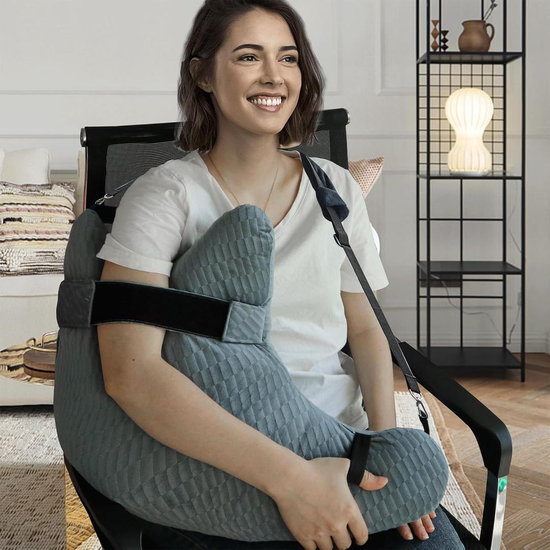 Shoulder Surgery Pillow, Shoulder Pillow for Shoulder Pain, Rotator Cuff Pillow, Arm Pillows for Adults After Surgery, Side Sleeper Pillow for Neck and Shoulder Pain Relief (Blue with two straps)