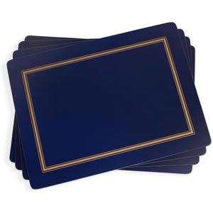 Pimpernel Classic Midnight Blue Placemats - Set of 4, Heat & Stain Resistant Dining Table Mats with Cork Backing - Elegant Blue Place Settings for Tabletop Protection - 15.7" x 11.7" Rectangle Mats