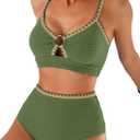 Herseas Women's Textured Bikini Sets O Ring Swimsuits Whip Stitch High Waisted Bathing Suits 2026 Summer Beach Wear, Large