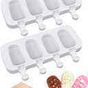 Ouddy Life Popsicle Molds Set of 2, Ice Pop Molds Silicone 4 Cavities Ice Cream Oval Cake Pop Mold with 50 Wooden Sticks for DIY Popsicle, Clear