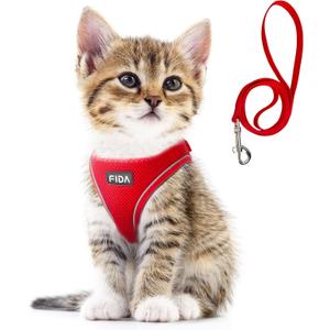 Fida Cat Harness and Leash Set for Walking Kitten and Puppy, Escape Proof Kitten Harness with Breathable Lightweight Soft Mesh, Adjustable Reflective Step-in Design for Kitten and Puppy (XXXS, Red) (XXXS (Neck:10.2"-11.4"; Girth: 11.4"-12.6"))