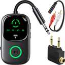LED Display 2 in 1 Bluetooth 6.0 Transmitter Receiver 3.5mm AUX Jack RCA Wireless Audio Adapter Dongle for Airpods Headphones TV Airplane Flight Car Speaker Home Stereo, Dual Pairing & Handsfree Call
