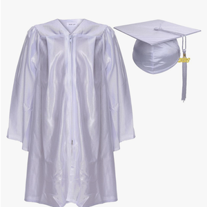 Newrara Unisex Shiny Kindergarten Graduation Gown Cap with Tassel Size 30 White