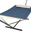 SUNCREAT Hammocks for Outside with Stand, Quick Dry Two Person Hammock with Head Pillow, 450 lbs Capacity, Navy
