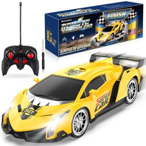 Growsland Remote Control Car, RC Cars for Kids 1:18 Electric Toy Car Hobby Racing Car Toys with Lights & Controller, Christmas Birthday Gift for 3 4 5 6 7 8 9 Year Old Boys Girls (Yellow)