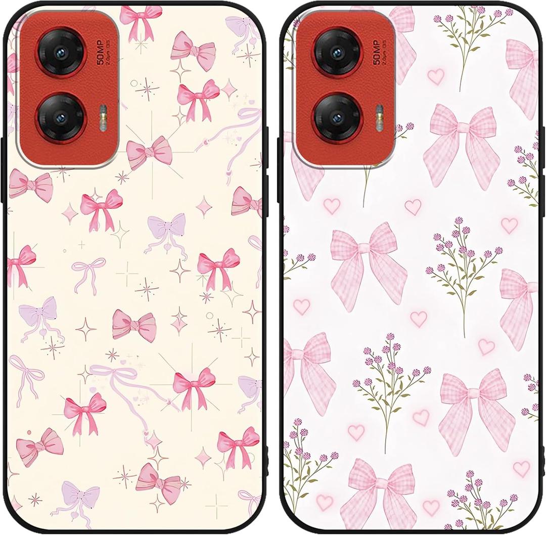 2 Pack Pink Bow Phone Case for Motorola Moto G Stylus Only for 5G 2024 6.7",Cute Kawaii Ribbon Bowknot Floral Flower Pattern Cases Aesthetic Design,TPU Bumper Protective Cover for Girls Women