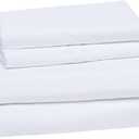Amazon Basics Lightweight Super Soft Breathable Wrinkle-Resistant Microfiber 4-Piece Bed Sheet Set with 14-Inch Deep Pockets, Queen, Bright White, Solid