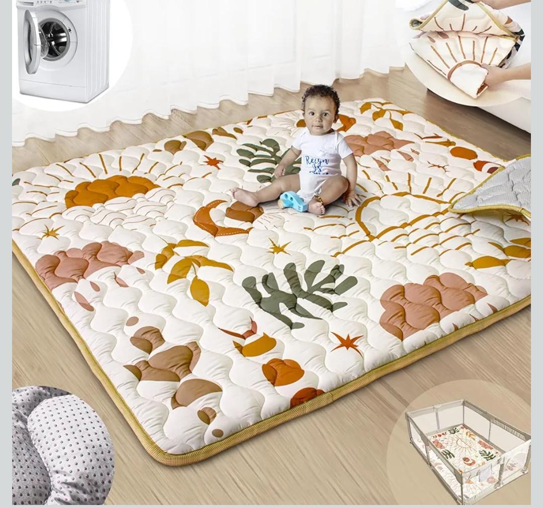 Baby Play Mats for Floor, 71”x59” Upgraded Thickness & Larger Super Soft Playmat for Babies and Toddlers, Foldable Washable, Upgrade Anti-Slip Crawling Mat for Playpen(Boho Nature)